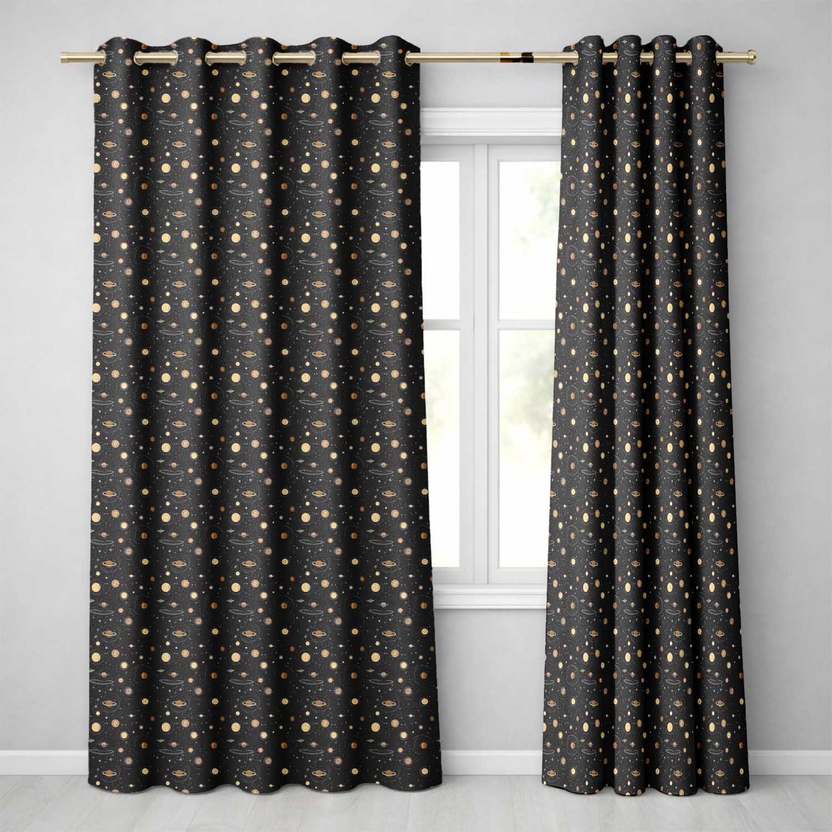 Solar System Space Objects Seamless Pattern Readymade Eyelet Ring Top Thermal 100% Blackout Curtains