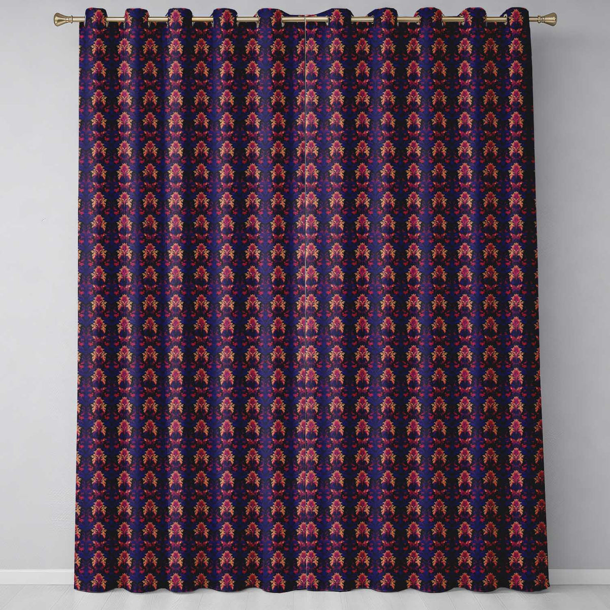Bold Purple and Magenta Floral Damask Luxury Seamless Pattern Readymade Eyelet Ring Top Thermal 100% Blackout Curtains