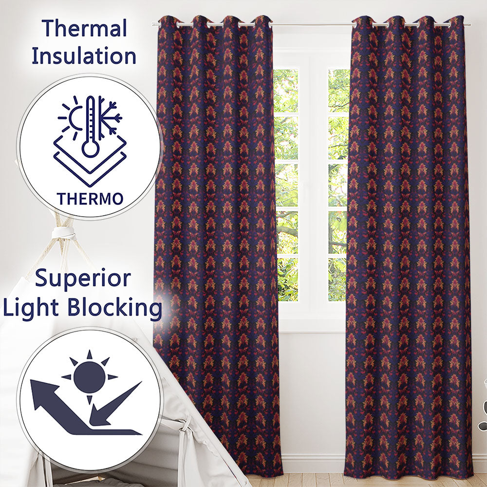 Bold Purple and Magenta Floral Damask Luxury Seamless Pattern Readymade Eyelet Ring Top Thermal 100% Blackout Curtains