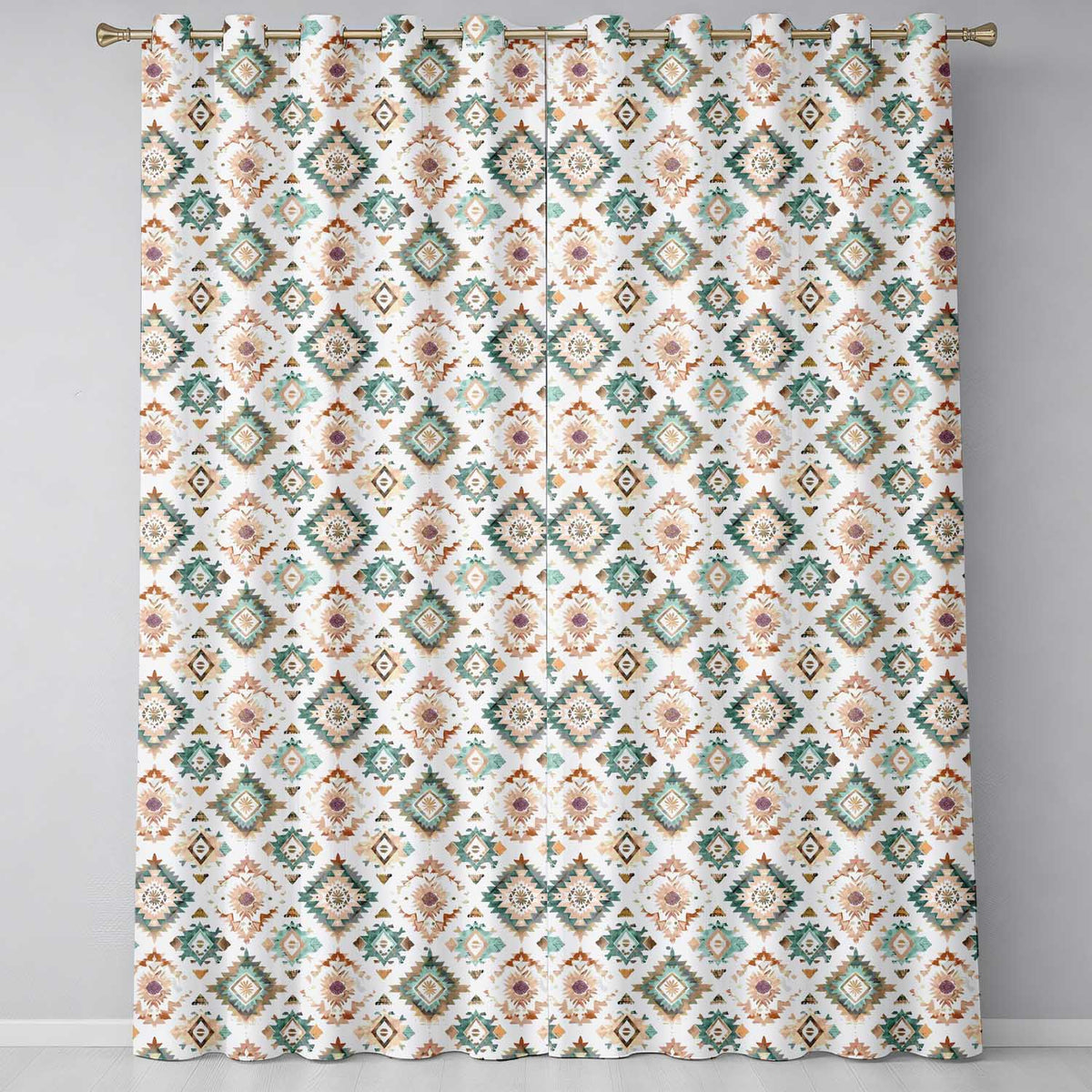 Soft Pastel Aztec Geometric Watercolor Seamless Pattern Readymade Eyelet Ring Top Thermal 100% Blackout Curtains