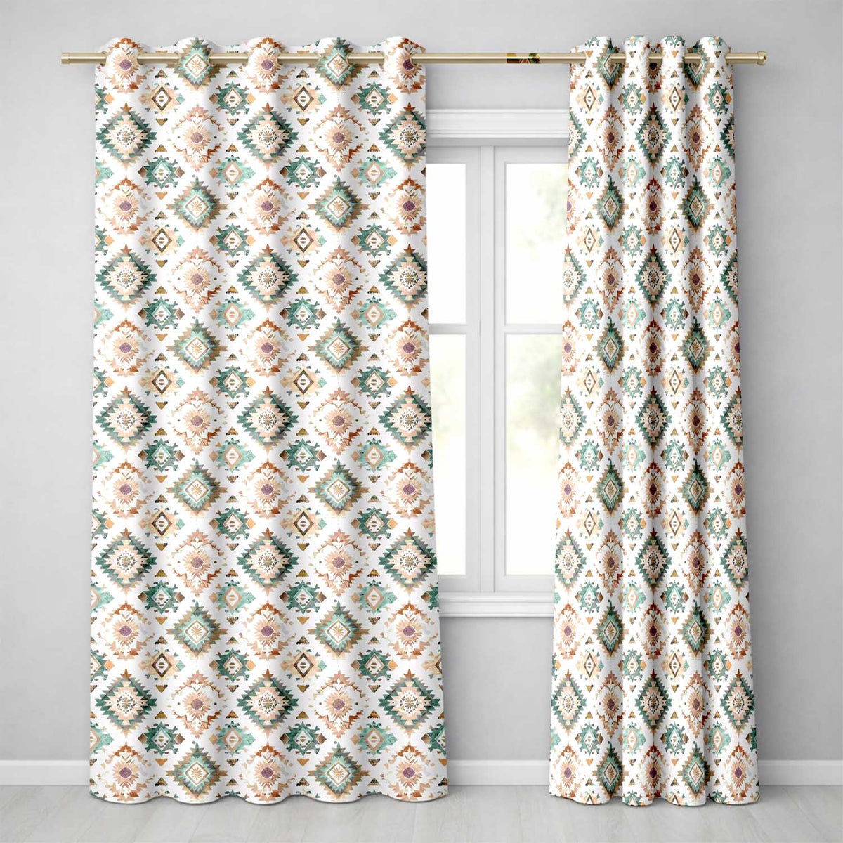 Soft Pastel Aztec Geometric Watercolor Seamless Pattern Readymade Eyelet Ring Top Thermal 100% Blackout Curtains