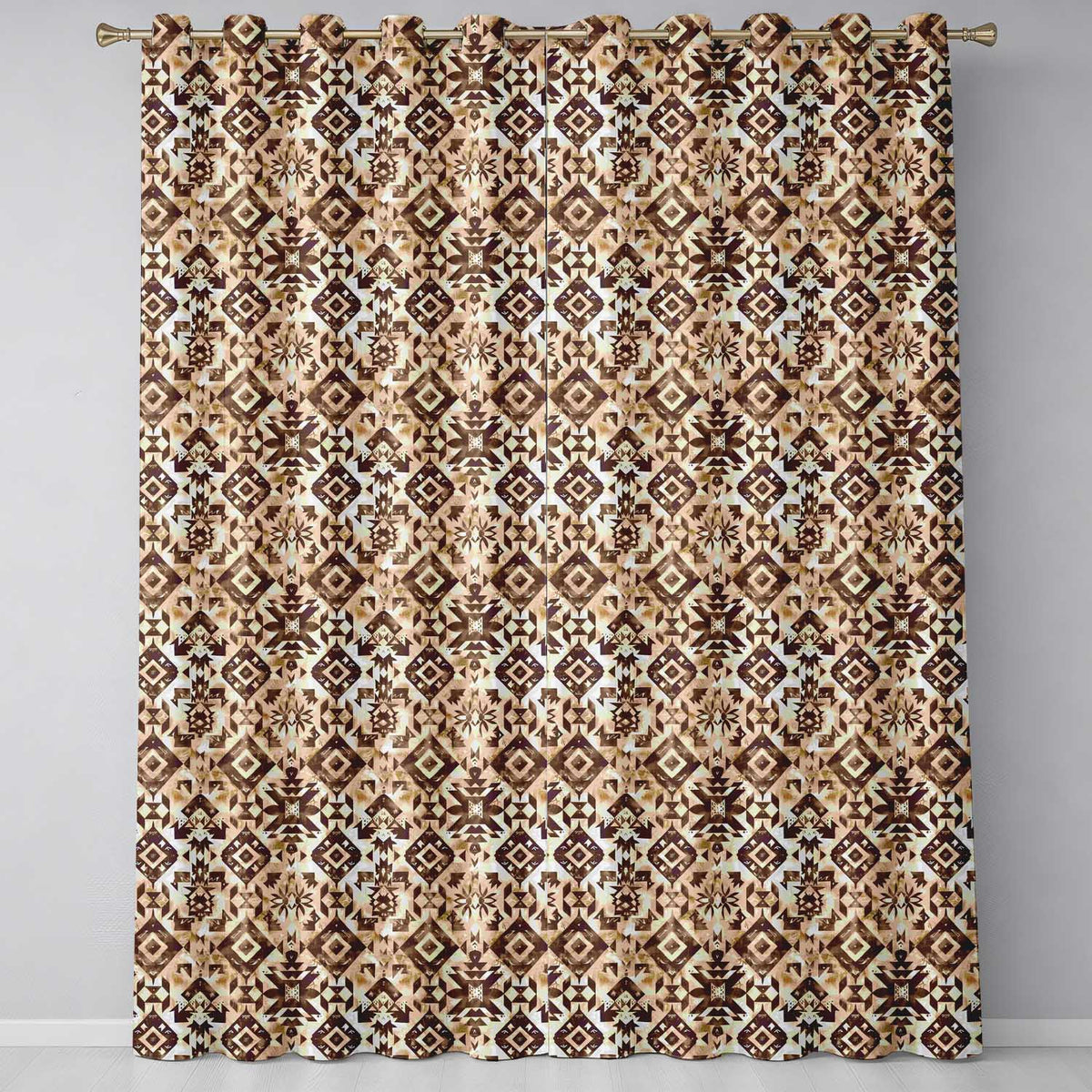 Vintage Brown Tribal Aztec Ornamental Seamless Pattern Readymade Eyelet Ring Top Thermal 100% Blackout Curtains