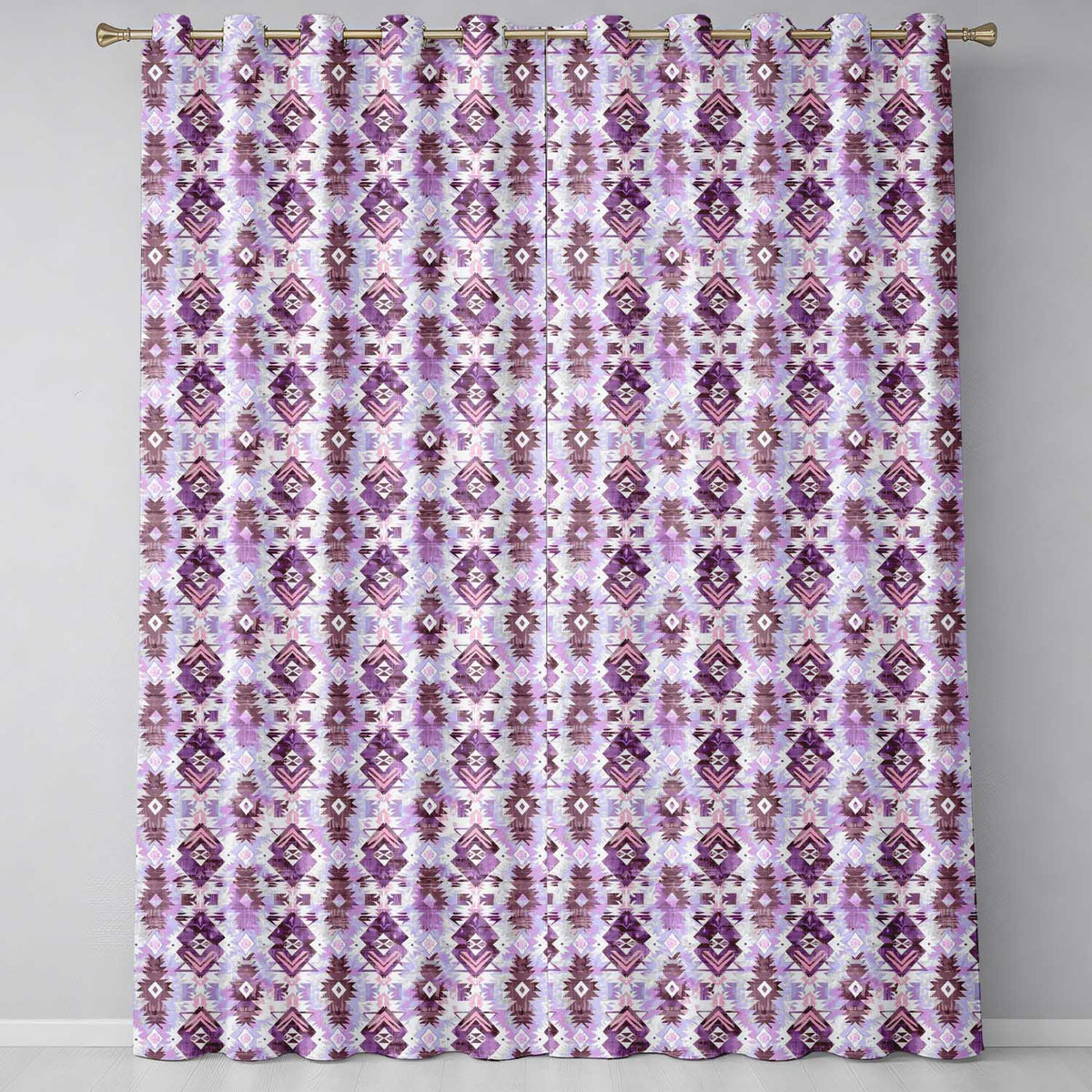 Purple and Lilac Tribal Aztec Geometric Seamless Pattern Readymade Eyelet Ring Top Thermal 100% Blackout Curtains