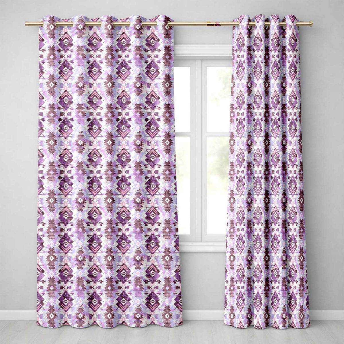Purple and Lilac Tribal Aztec Geometric Seamless Pattern Readymade Eyelet Ring Top Thermal 100% Blackout Curtains