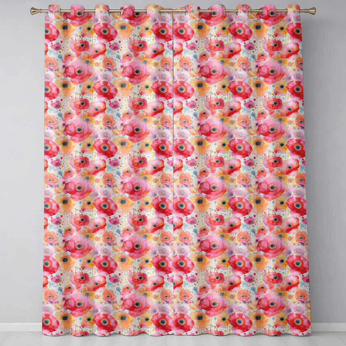 Soft Pastel Poppy Floral Watercolor Artistic Seamless Pattern Readymade Eyelet Ring Top Thermal 100% Blackout Curtains