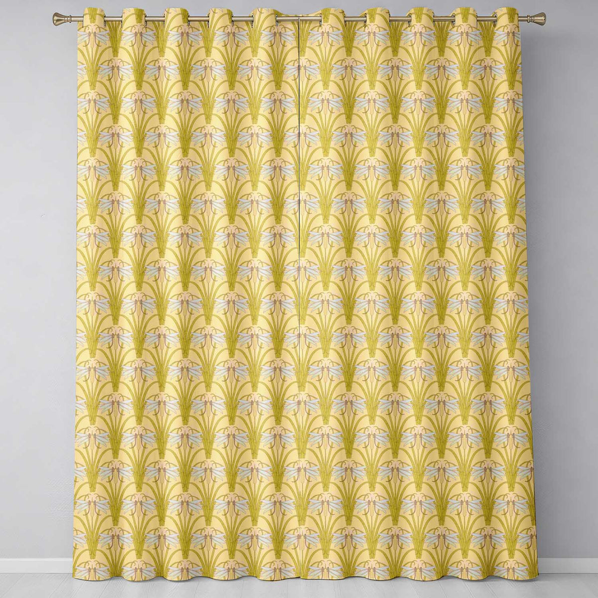 Vintage Art Nouveau Dragonfly Floral Elegant Seamless Pattern Readymade Eyelet Ring Top Thermal 100% Blackout Curtains