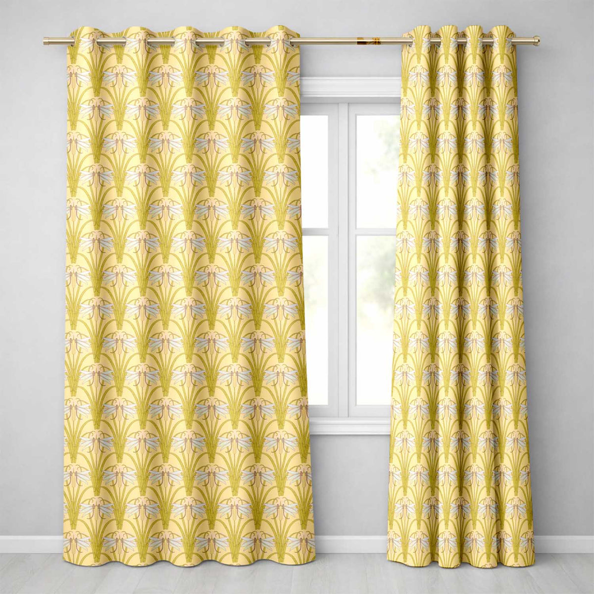Vintage Art Nouveau Dragonfly Floral Elegant Seamless Pattern Readymade Eyelet Ring Top Thermal 100% Blackout Curtains