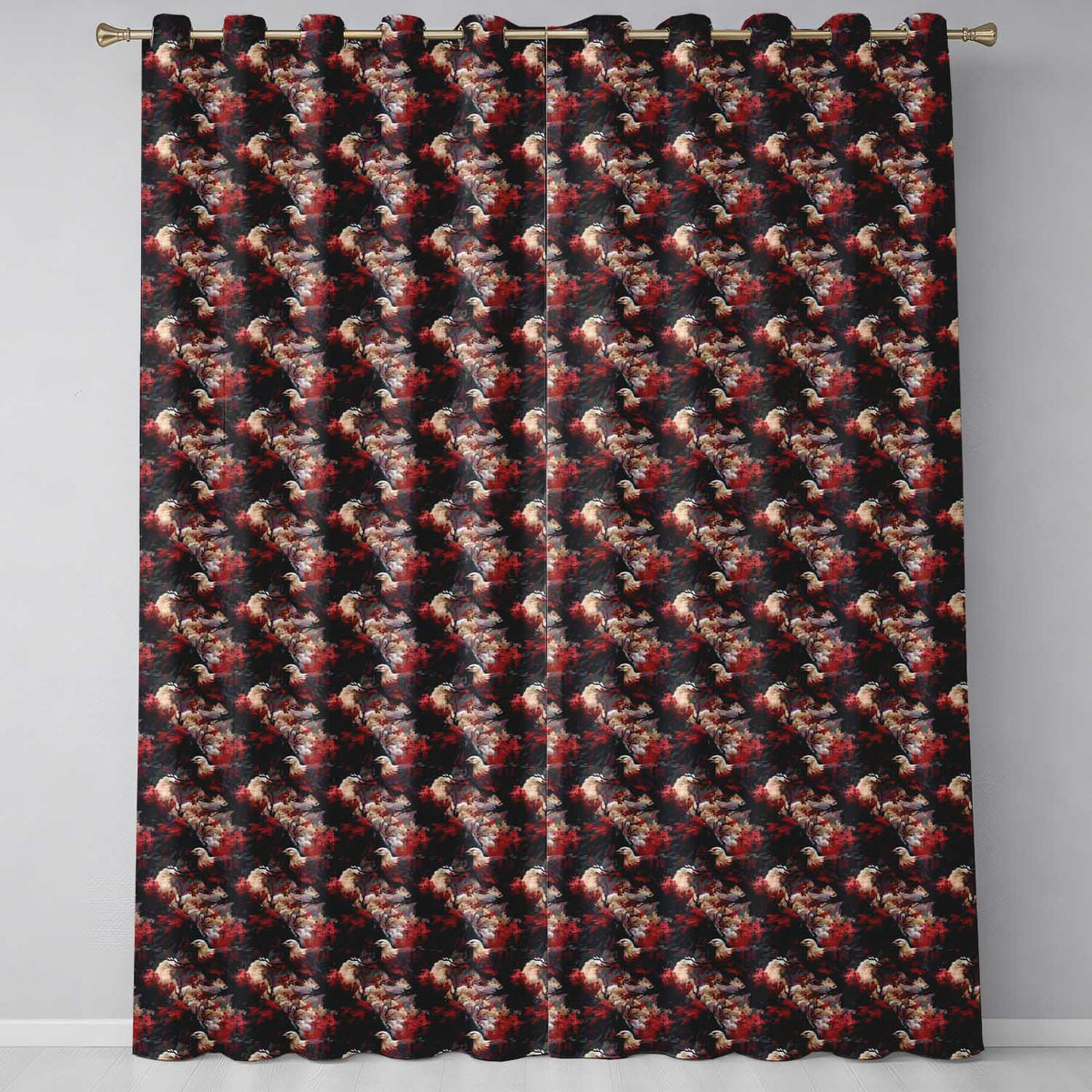 Majestic Bald Eagle with Red Blossoms Seamless Pattern Readymade Eyelet Ring Top Thermal 100% Blackout Curtains