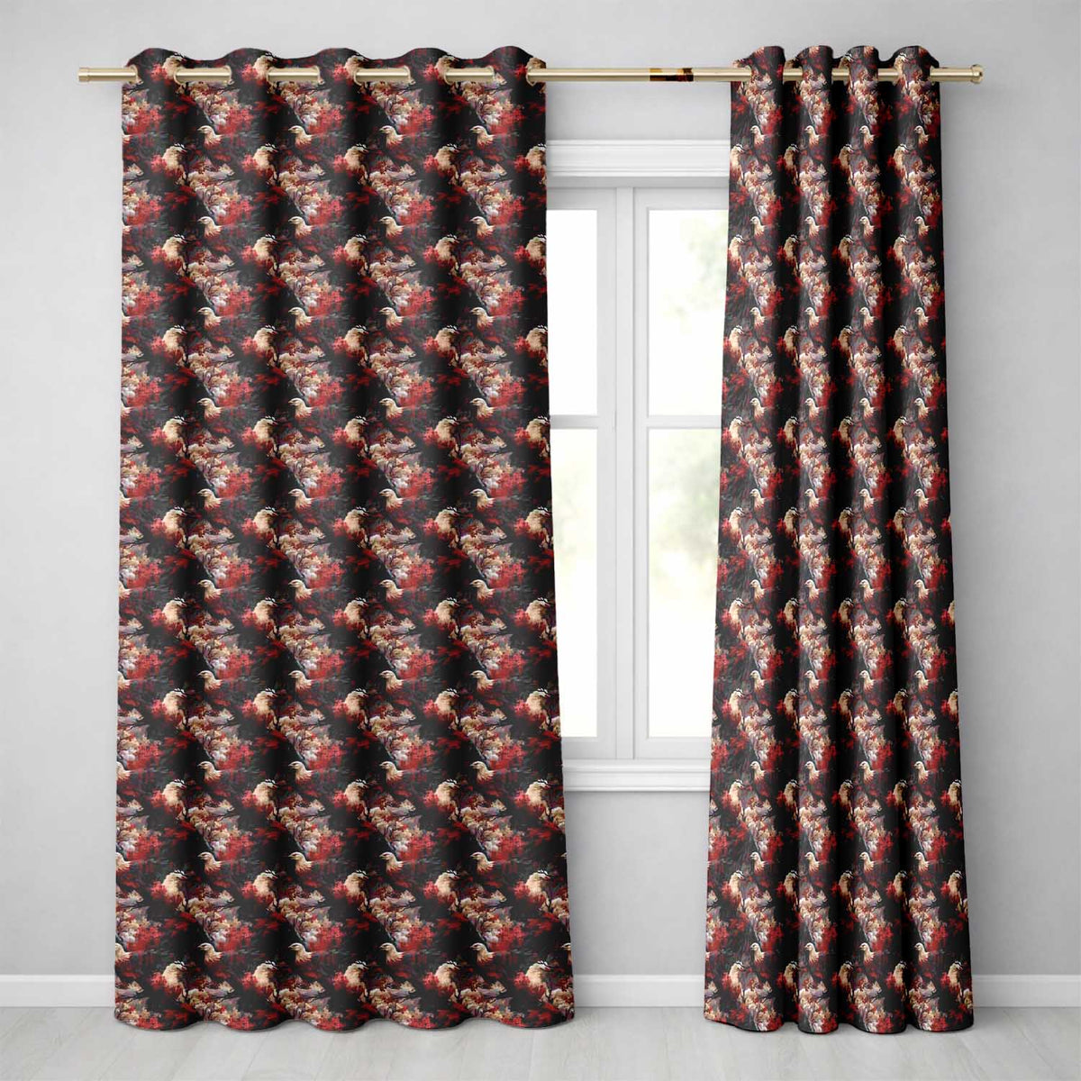 Majestic Bald Eagle with Red Blossoms Seamless Pattern Readymade Eyelet Ring Top Thermal 100% Blackout Curtains