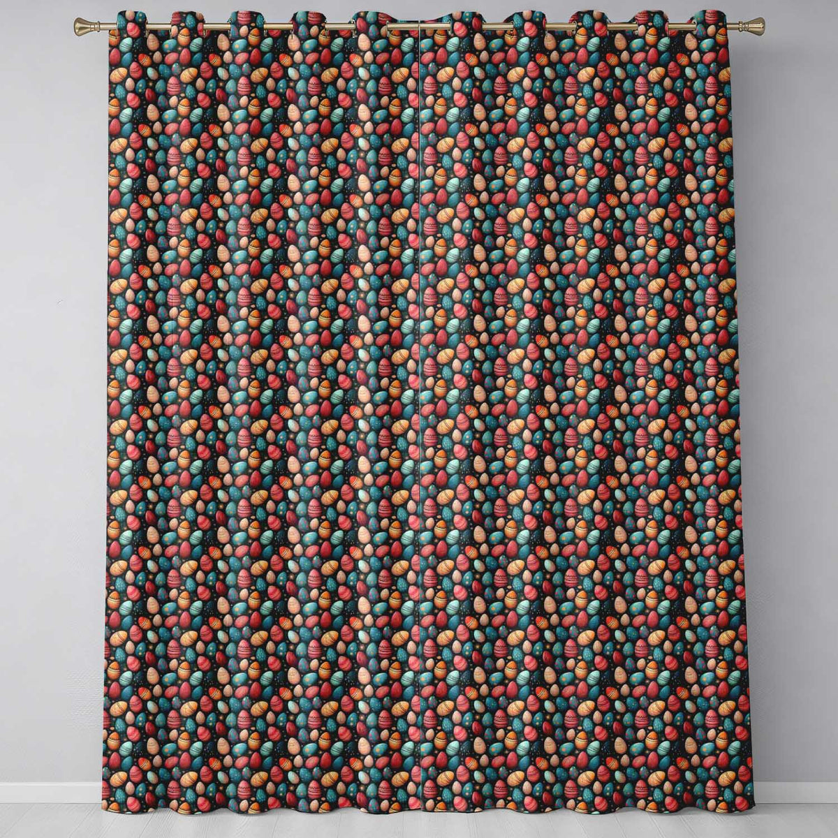 Decorative Easter Eggs with Folk Art Style Seamless Pattern Readymade Eyelet Ring Top Thermal 100% Blackout Curtains