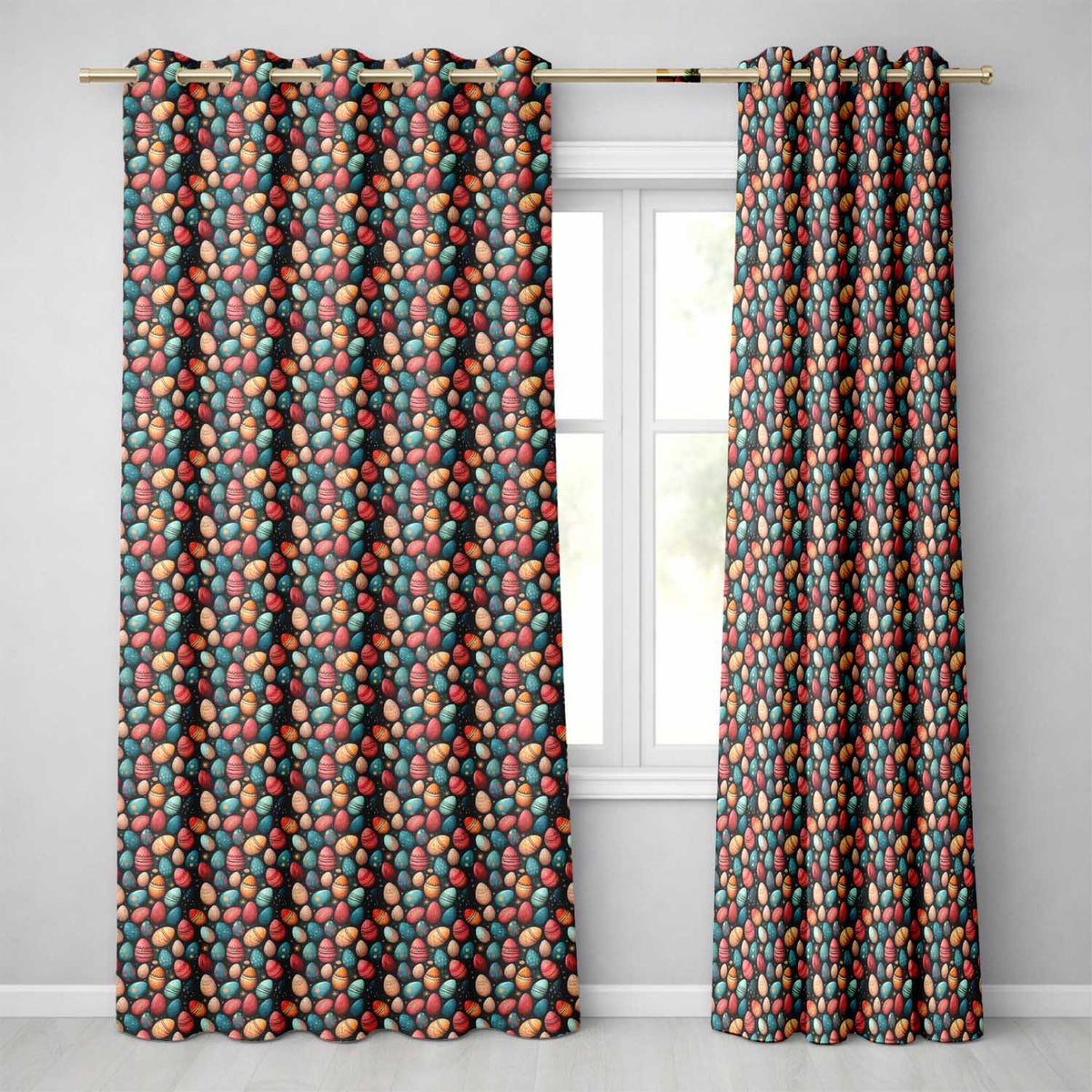 Decorative Easter Eggs with Folk Art Style Seamless Pattern Readymade Eyelet Ring Top Thermal 100% Blackout Curtains