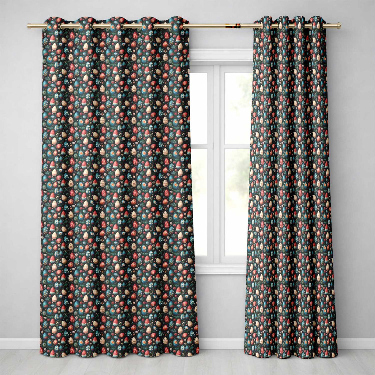 Elegant Floral Easter Eggs with Botanical Details Seamless Pattern Readymade Eyelet Ring Top Thermal 100% Blackout Curtains