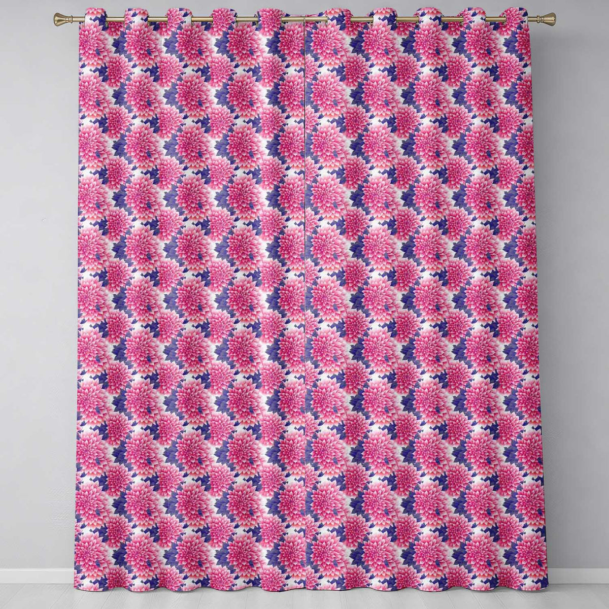 Pink Dahlia Floral Bloom with Soft Purple Leaves Seamless Pattern Readymade Eyelet Ring Top Thermal 100% Blackout Curtains