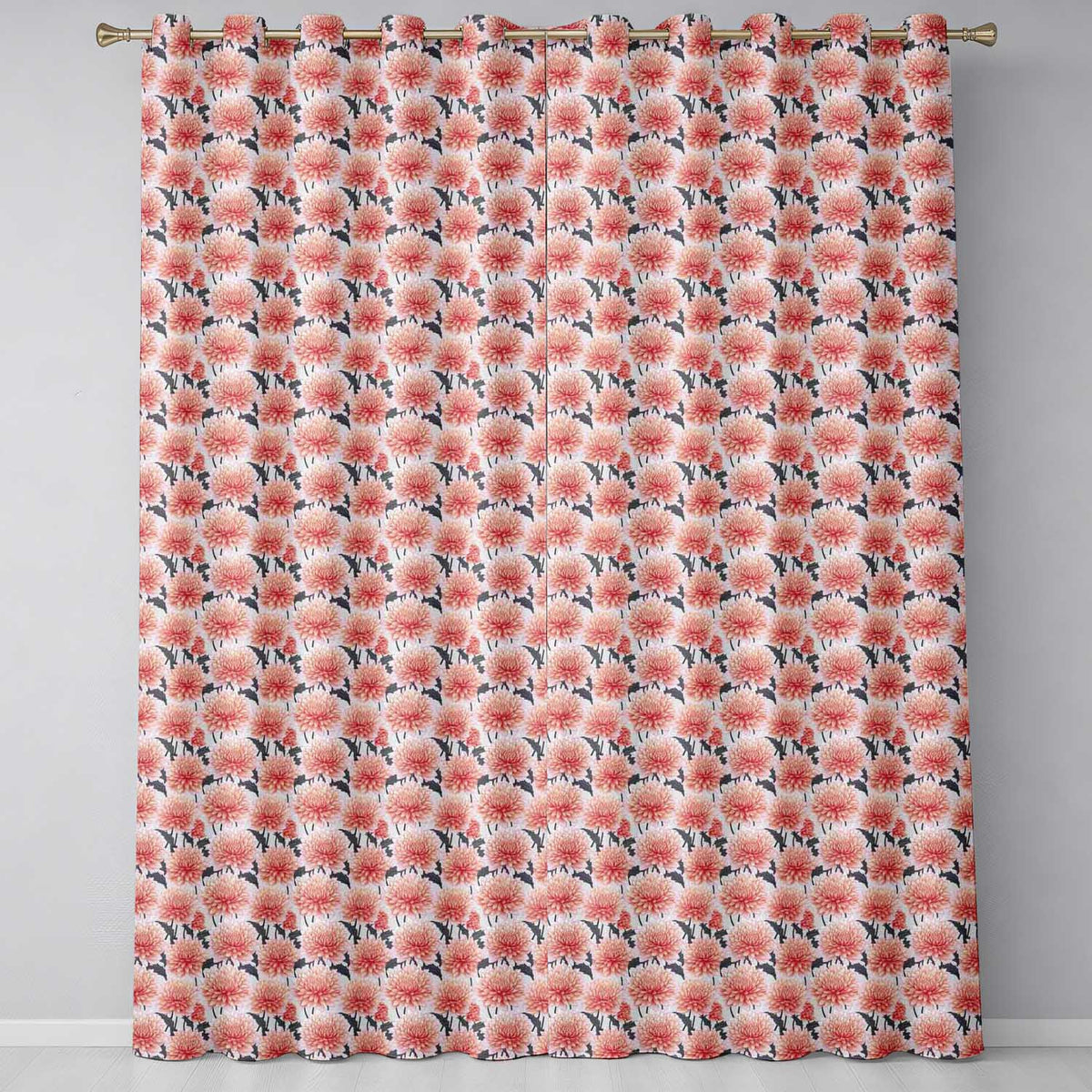 Soft Coral Dahlia Flower Garden Seamless Pattern Readymade Eyelet Ring Top Thermal 100% Blackout Curtains