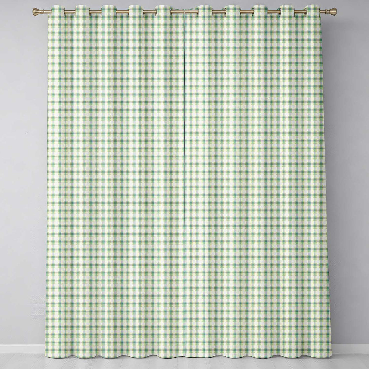 Green and Cream Plaid Check Texture Seamless Pattern Readymade Eyelet Ring Top Thermal 100% Blackout Curtains