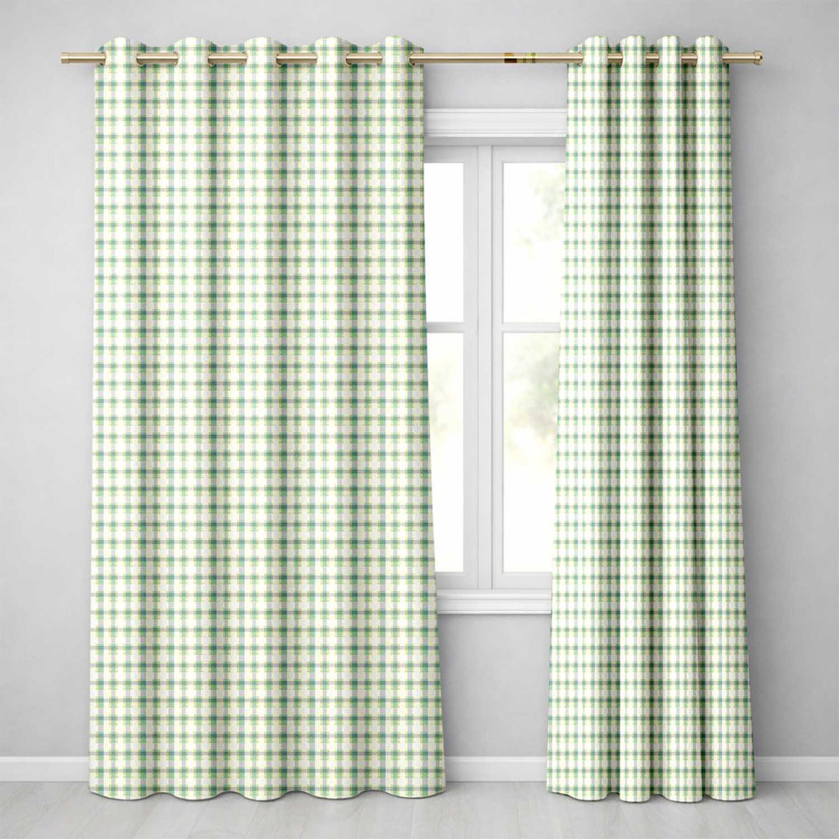 Green and Cream Plaid Check Texture Seamless Pattern Readymade Eyelet Ring Top Thermal 100% Blackout Curtains