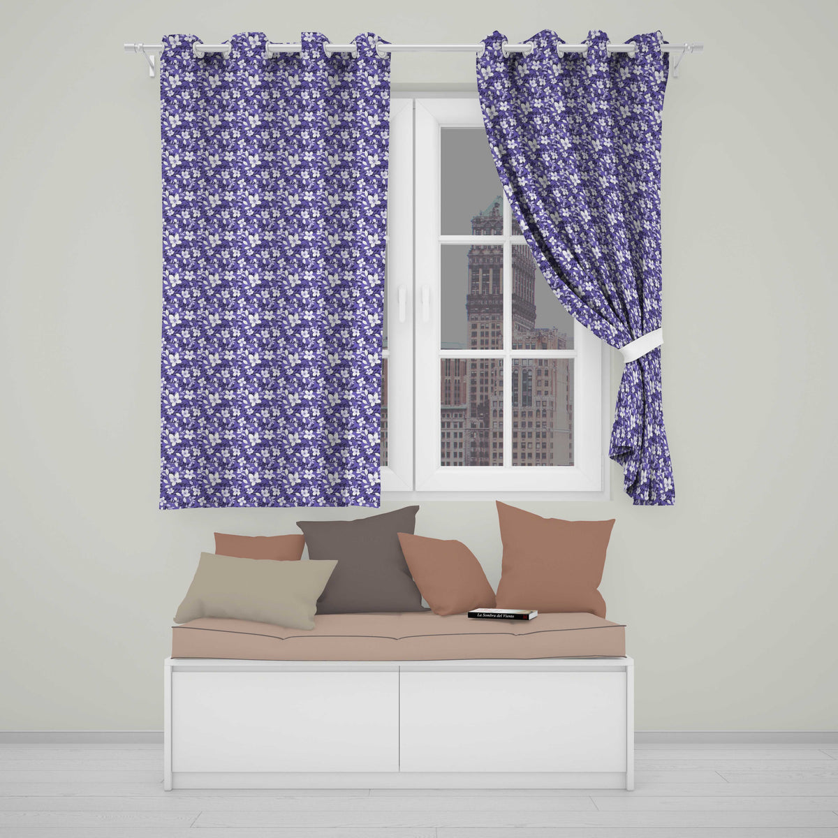 Purple Blossom Floral Garden Seamless Pattern Readymade Eyelet Ring Top Thermal 100% Blackout Curtains