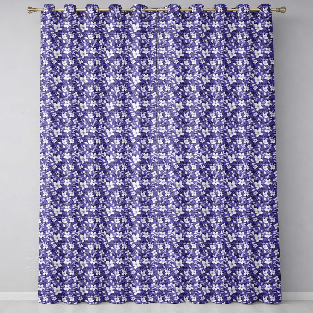 Purple Blossom Floral Garden Seamless Pattern Readymade Eyelet Ring Top Thermal 100% Blackout Curtains