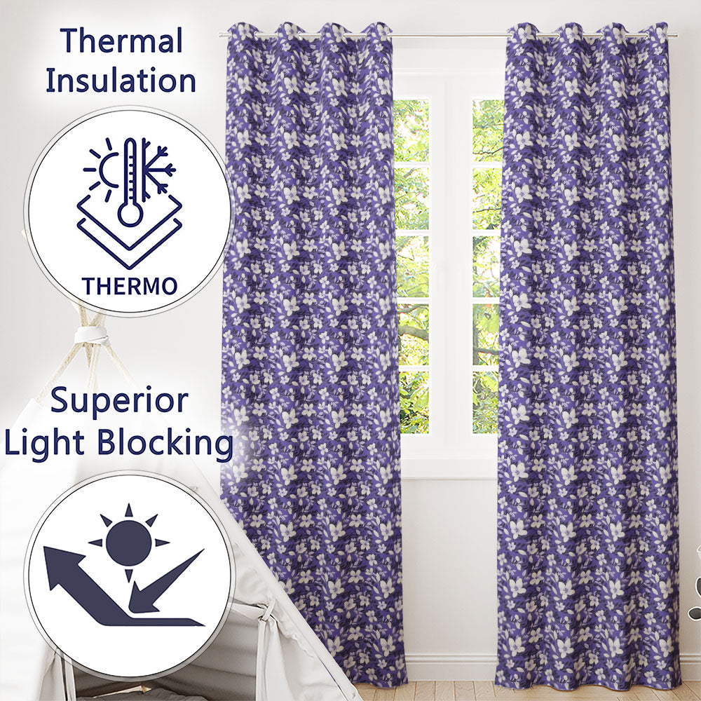 Purple Blossom Floral Garden Seamless Pattern Readymade Eyelet Ring Top Thermal 100% Blackout Curtains