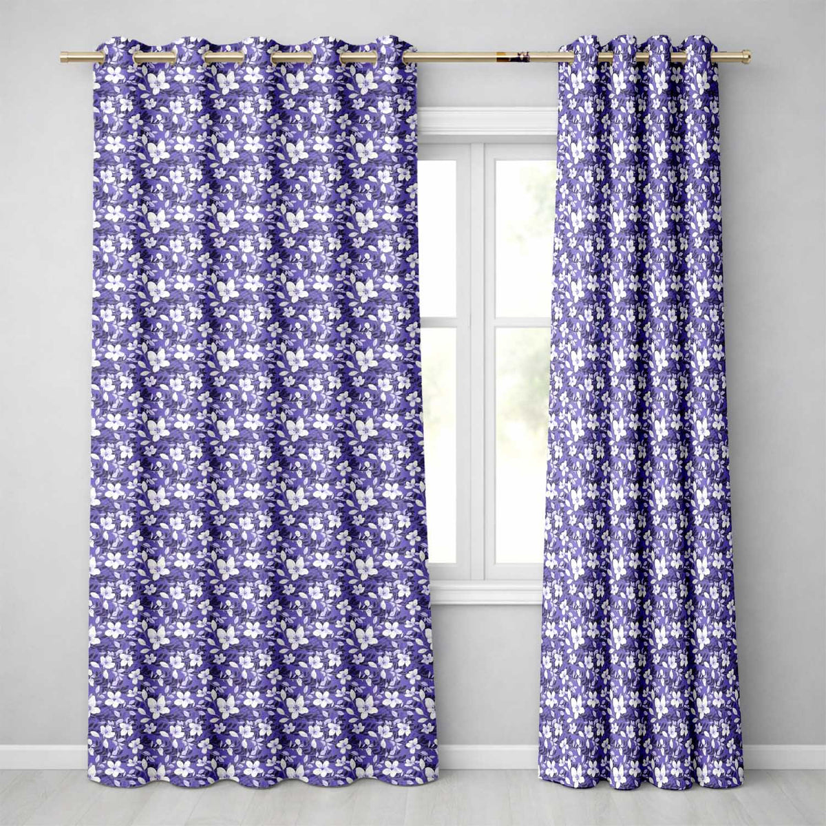 Purple Blossom Floral Garden Seamless Pattern Readymade Eyelet Ring Top Thermal 100% Blackout Curtains
