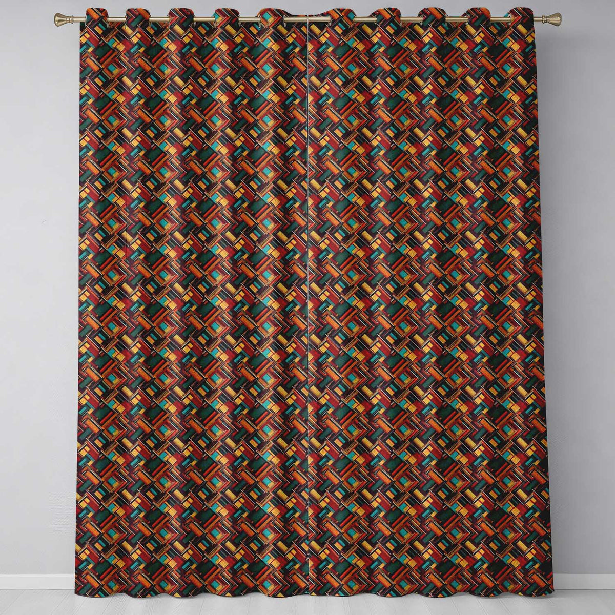 Colorful Geometric Patchwork Abstract Seamless Pattern Readymade Eyelet Ring Top Thermal 100% Blackout Curtains