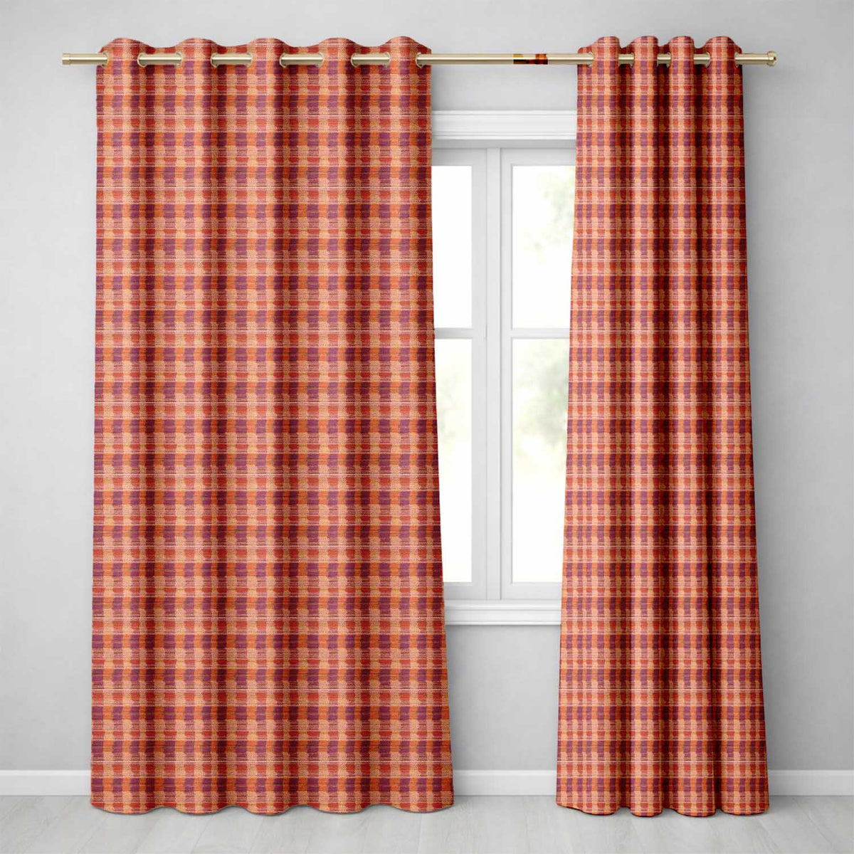Warm Earth Tone Woven Stripe Textile Seamless Pattern Readymade Eyelet Ring Top Thermal 100% Blackout Curtains