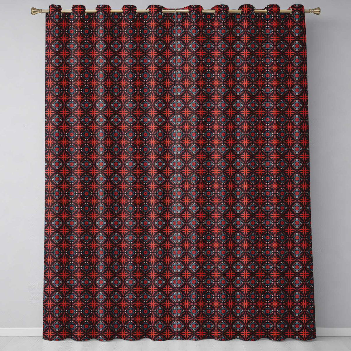 Vintage Floral Tile Geometric Seamless Pattern Readymade Eyelet Ring Top Thermal 100% Blackout Curtains