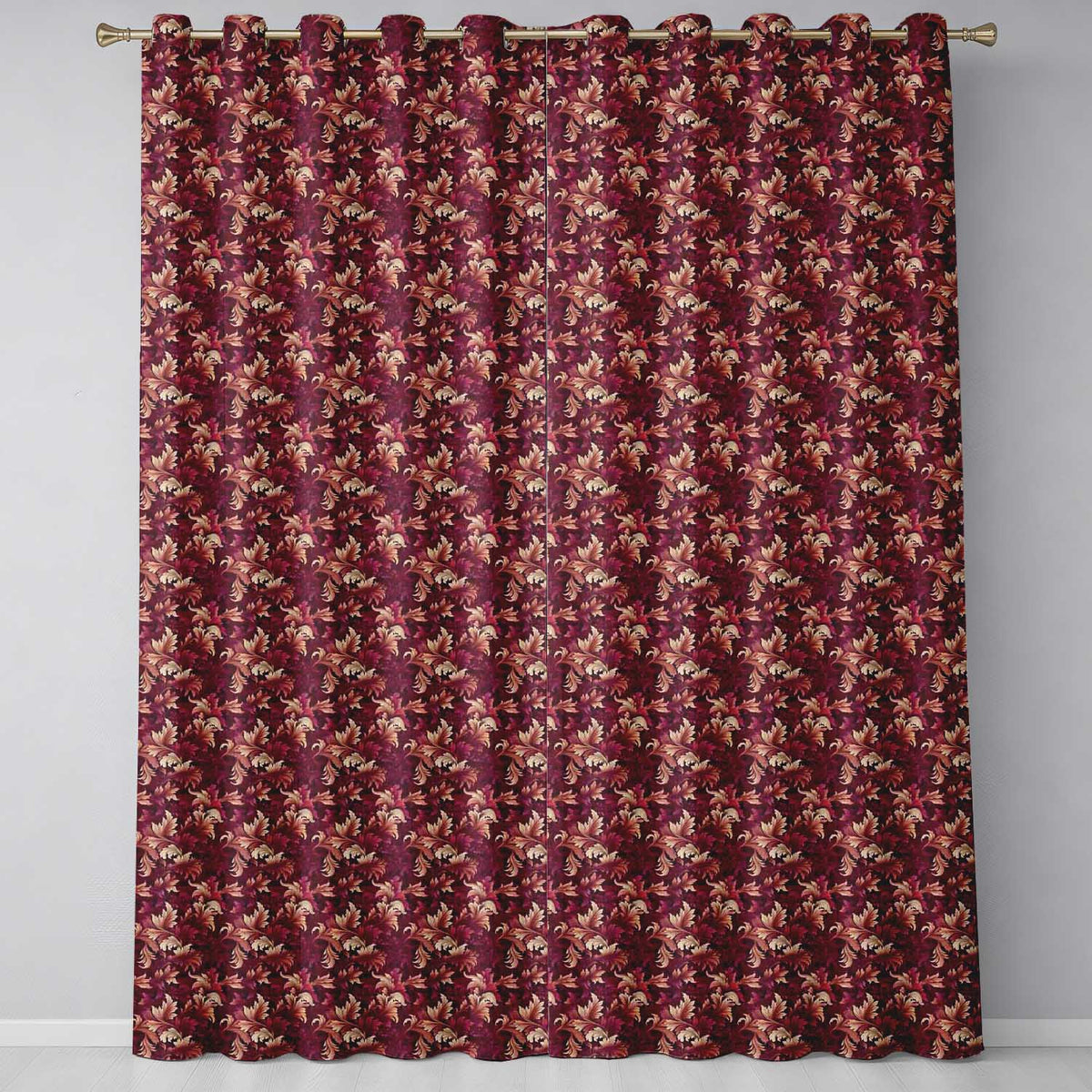 Luxury Red and Gold Ornate Floral Baroque Seamless Pattern Readymade Eyelet Ring Top Thermal 100% Blackout Curtains