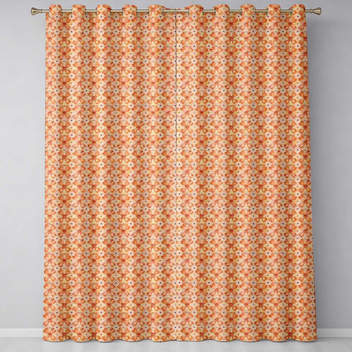 Warm Orange Floral Mosaic Ornamental Seamless Pattern Readymade Eyelet Ring Top Thermal 100% Blackout Curtains