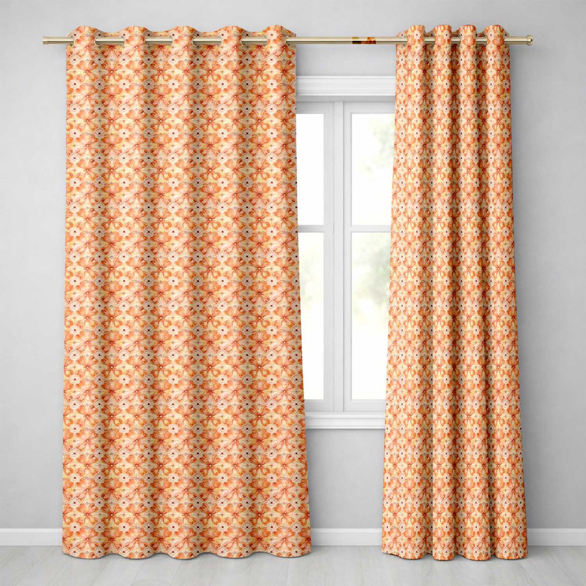Warm Orange Floral Mosaic Ornamental Seamless Pattern Readymade Eyelet Ring Top Thermal 100% Blackout Curtains