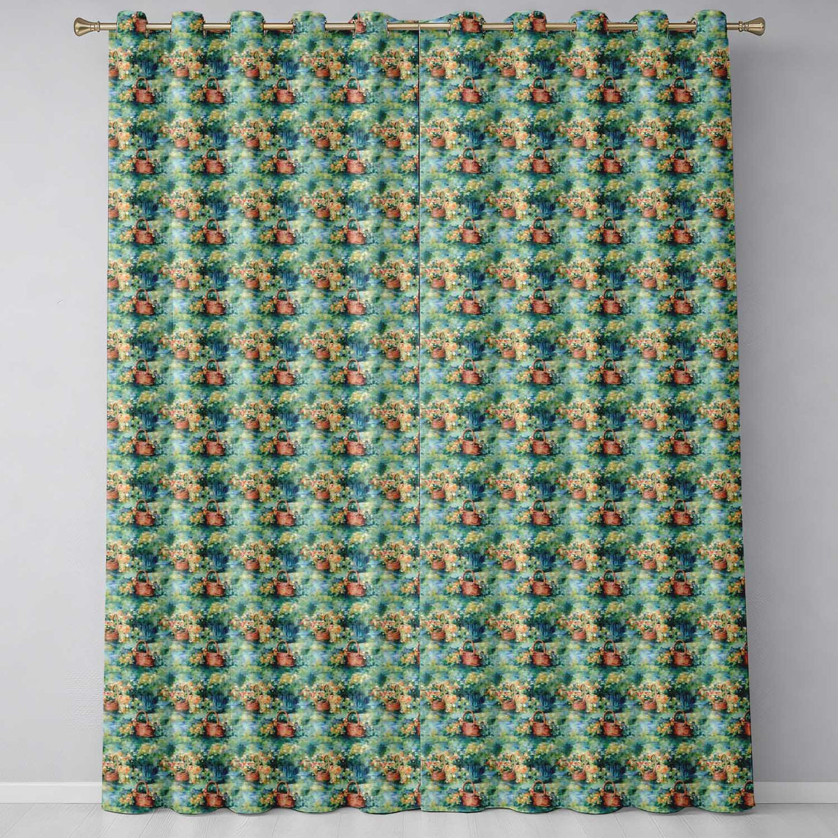 Impressionist Garden Picnic Baskets Floral Landscape Seamless Pattern Readymade Eyelet Ring Top Thermal 100% Blackout Curtains