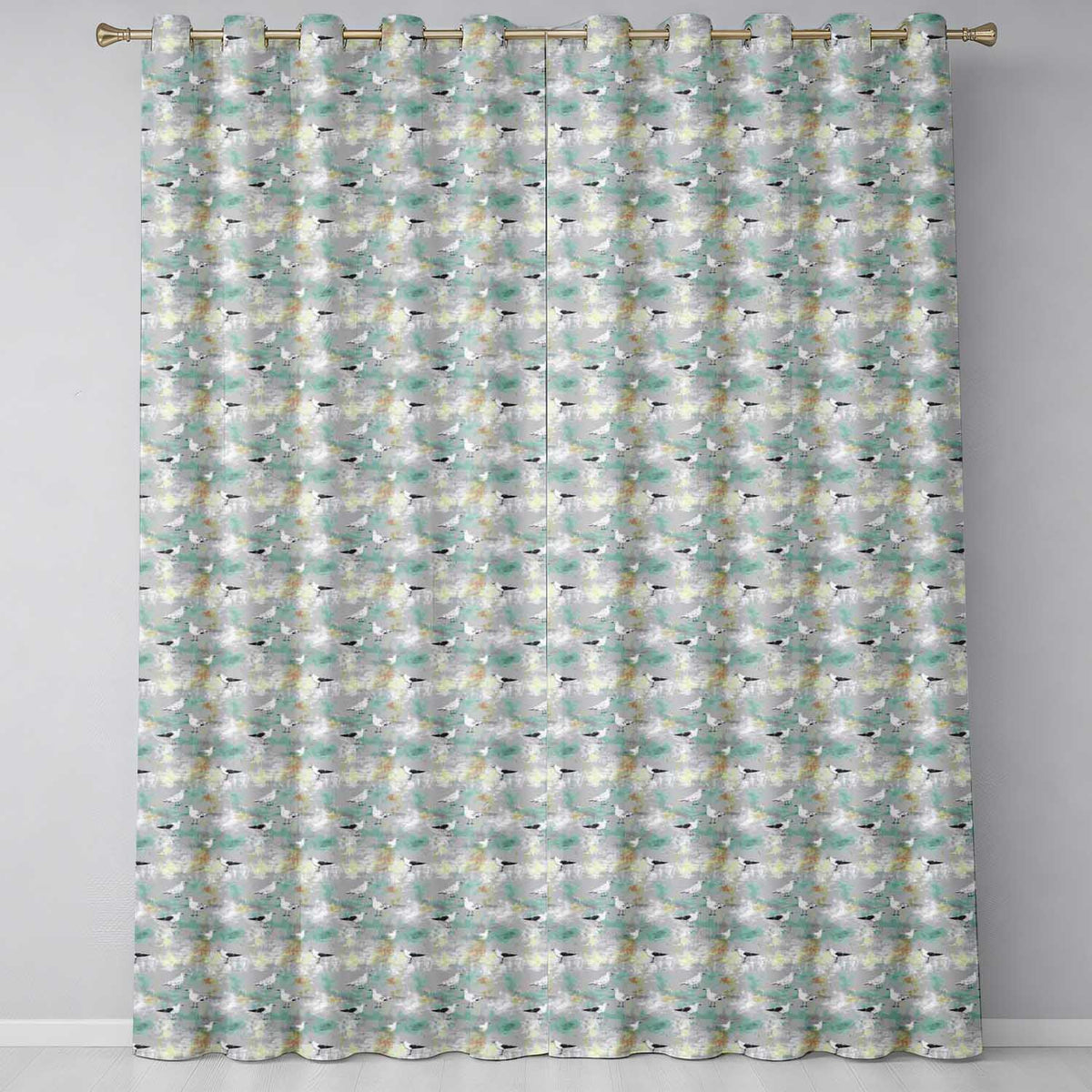Vintage Style Seagulls on Textured Coastal Background Seamless Pattern Readymade Eyelet Ring Top Thermal 100% Blackout Curtains