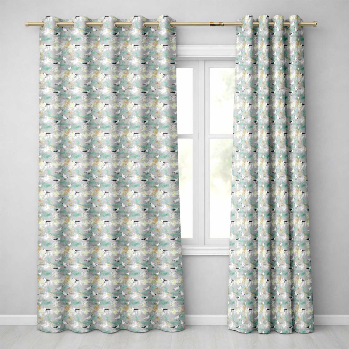 Vintage Style Seagulls on Textured Coastal Background Seamless Pattern Readymade Eyelet Ring Top Thermal 100% Blackout Curtains