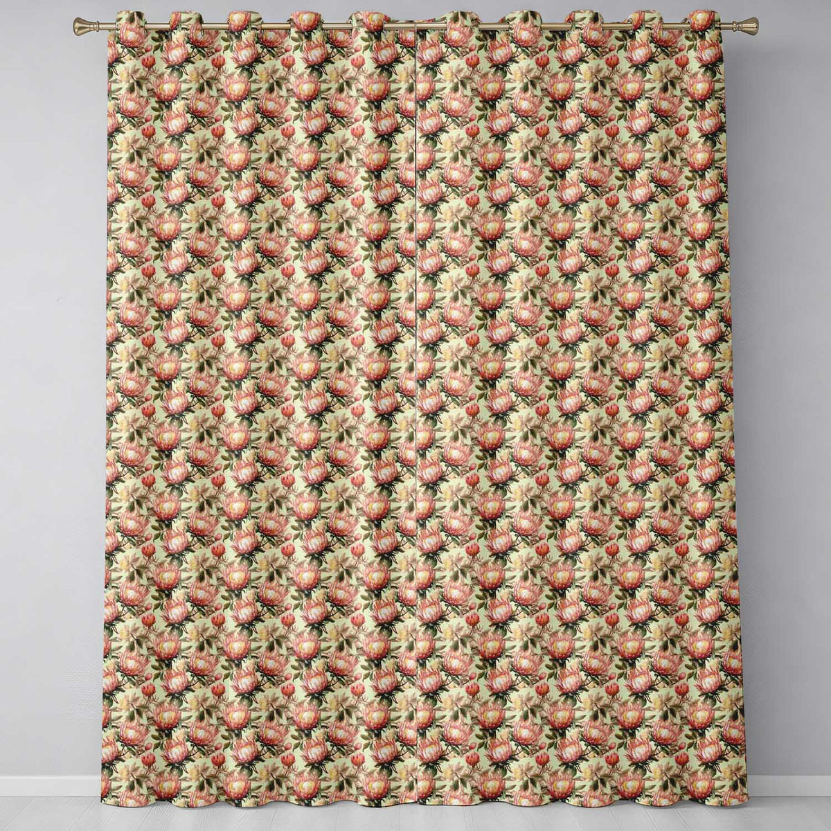 Vintage Protea Floral Botanical Seamless Pattern Readymade Eyelet Ring Top Thermal 100% Blackout Curtains