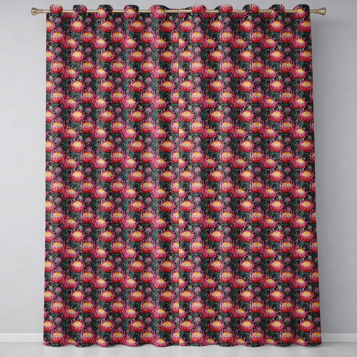 Bold Pink Protea Botanical Floral Seamless Pattern Readymade Eyelet Ring Top Thermal 100% Blackout Curtains