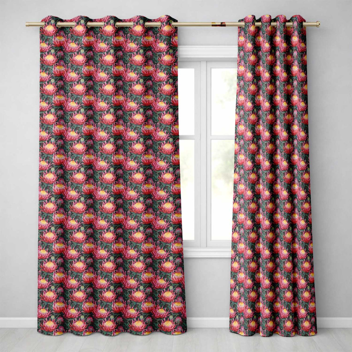 Bold Pink Protea Botanical Floral Seamless Pattern Readymade Eyelet Ring Top Thermal 100% Blackout Curtains