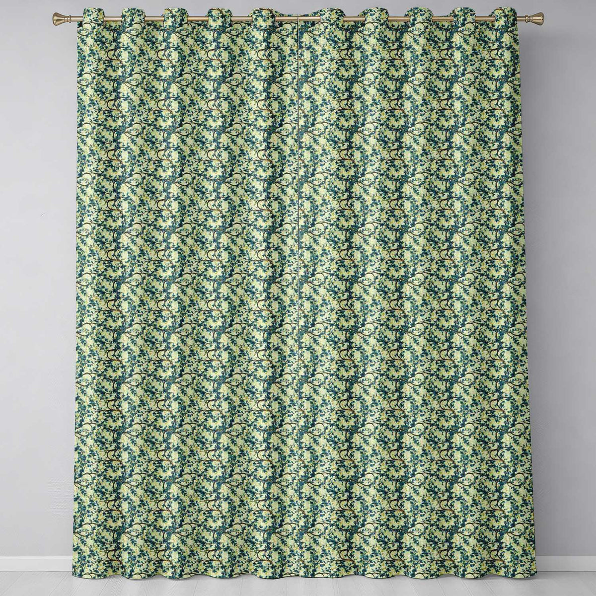 Elegant Blue Floral Branches on Cream Background Seamless Pattern Readymade Eyelet Ring Top Thermal 100% Blackout Curtains