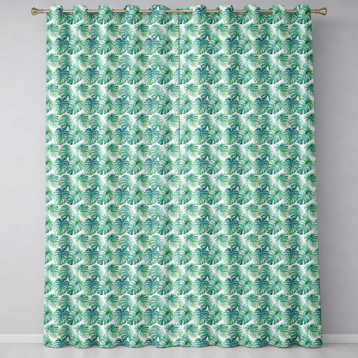 Green Tropical Monstera Leaves on White Background Seamless Pattern Readymade Eyelet Ring Top Thermal 100% Blackout Curtains
