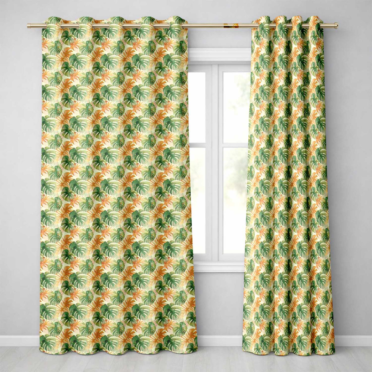 Elegant Monstera Leaves with Soft Neutral Background Seamless Pattern Readymade Eyelet Ring Top Thermal 100% Blackout Curtains