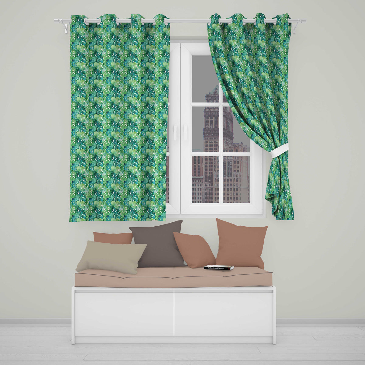 Pastel Tropical Monstera Leaves in Soft Pink and Green Seamless Pattern Readymade Eyelet Ring Top Thermal 100% Blackout Curtains