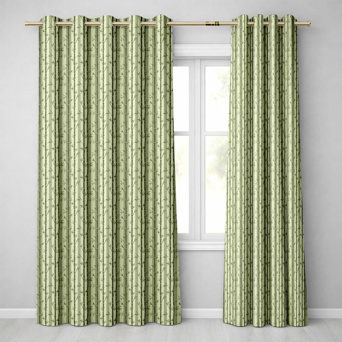 Striped Bamboo Stems with Leaves Minimal Seamless Pattern Readymade Eyelet Ring Top Thermal 100% Blackout Curtains