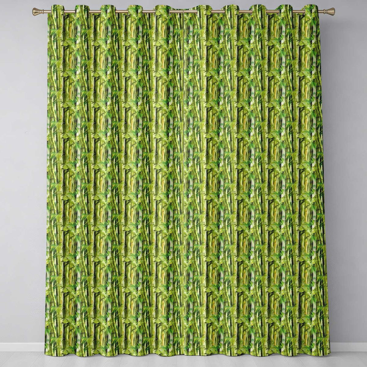 Vibrant Green Bamboo Leaves Dense Jungle Style Seamless Pattern Readymade Eyelet Ring Top Thermal 100% Blackout Curtains