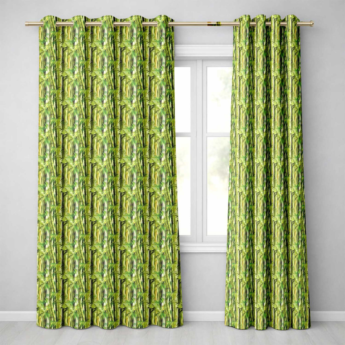 Vibrant Green Bamboo Leaves Dense Jungle Style Seamless Pattern Readymade Eyelet Ring Top Thermal 100% Blackout Curtains