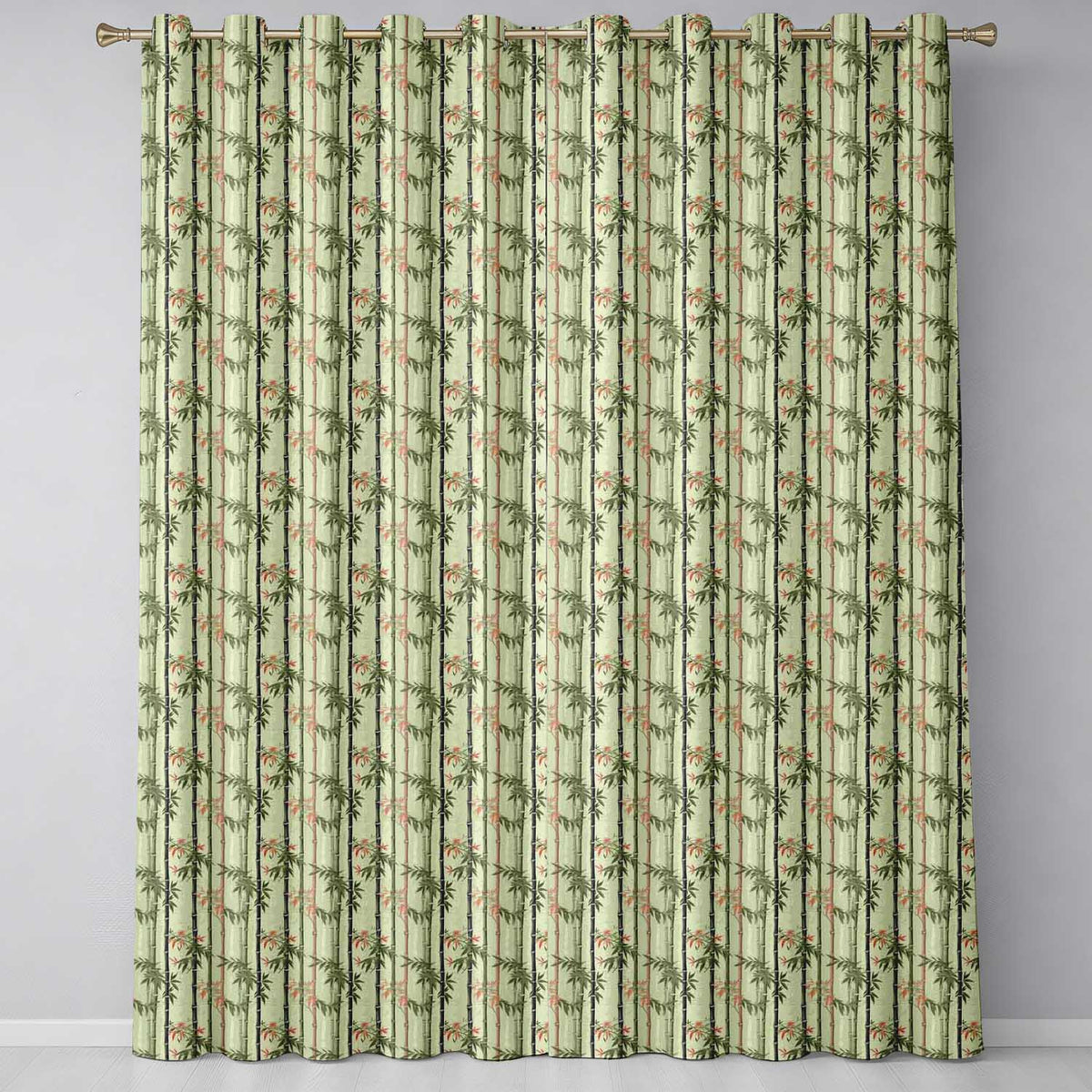 Soft Bamboo Stems with Delicate Leaves Pastel Background Seamless Pattern Readymade Eyelet Ring Top Thermal 100% Blackout Curtains