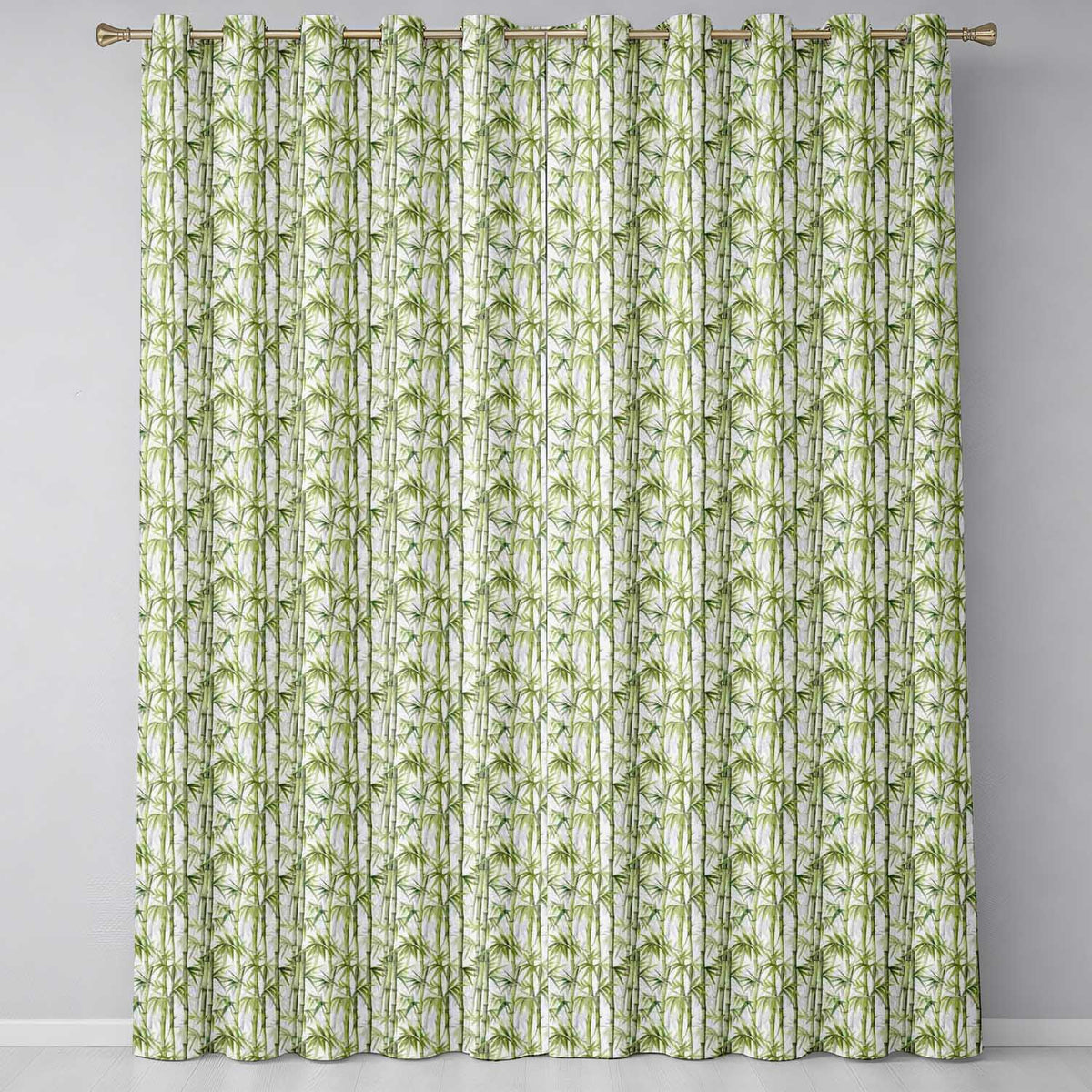 Light Green Bamboo Leaves with Soft White Background Seamless Pattern Readymade Eyelet Ring Top Thermal 100% Blackout Curtains