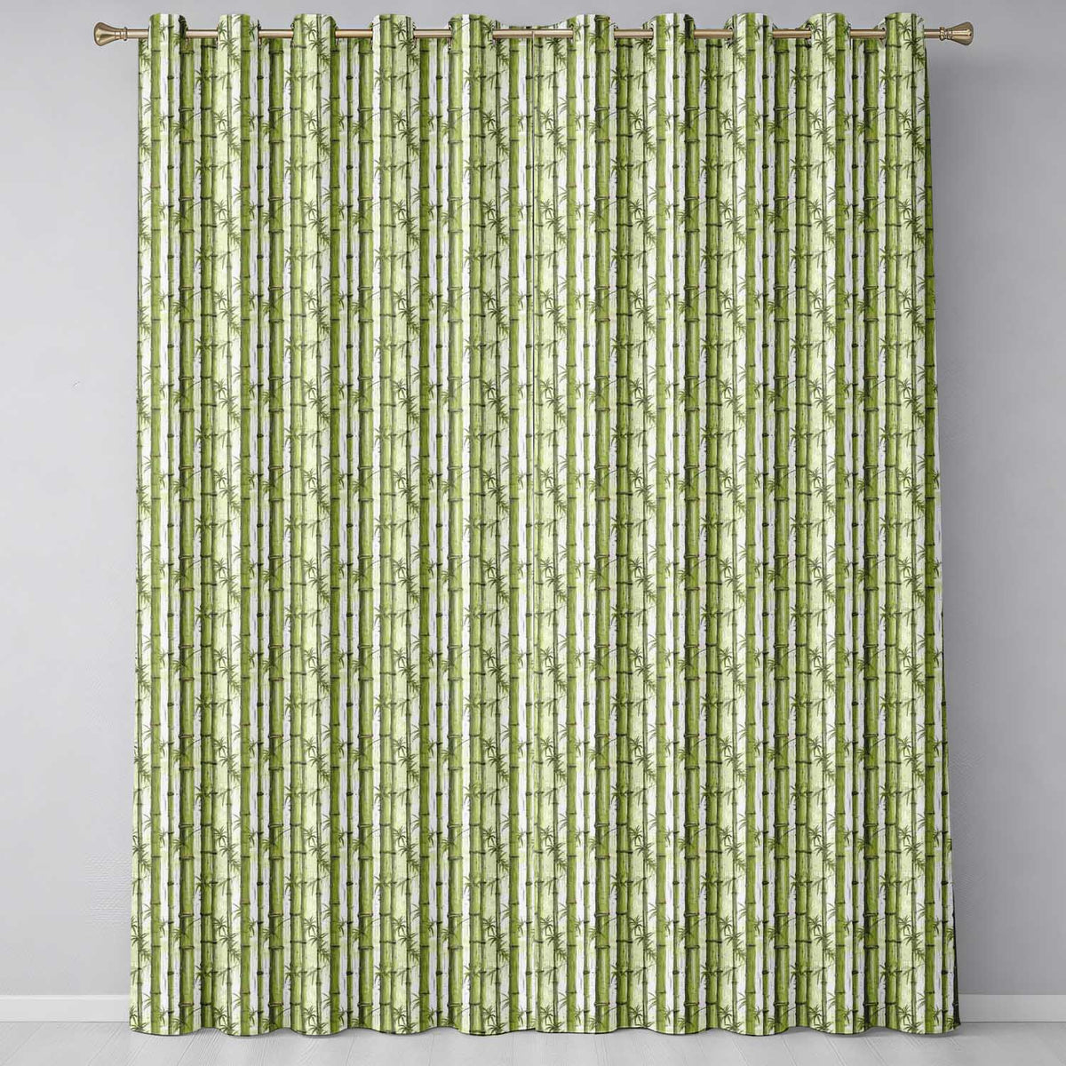 Natural Bamboo Stalks with Subtle Leaf Details Seamless Pattern Readymade Eyelet Ring Top Thermal 100% Blackout Curtains