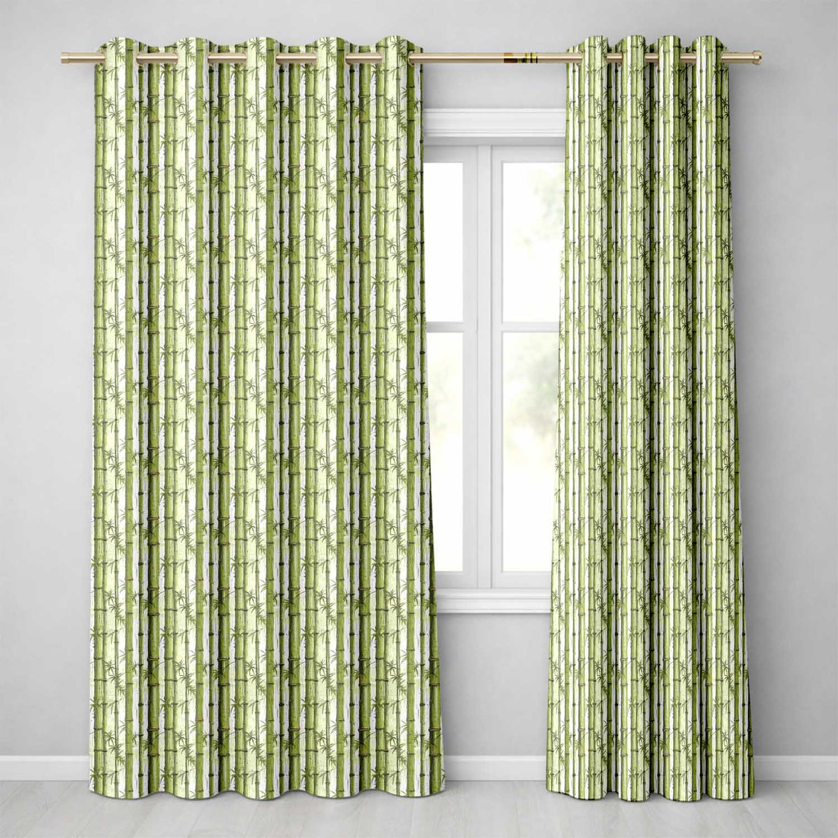Natural Bamboo Stalks with Subtle Leaf Details Seamless Pattern Readymade Eyelet Ring Top Thermal 100% Blackout Curtains