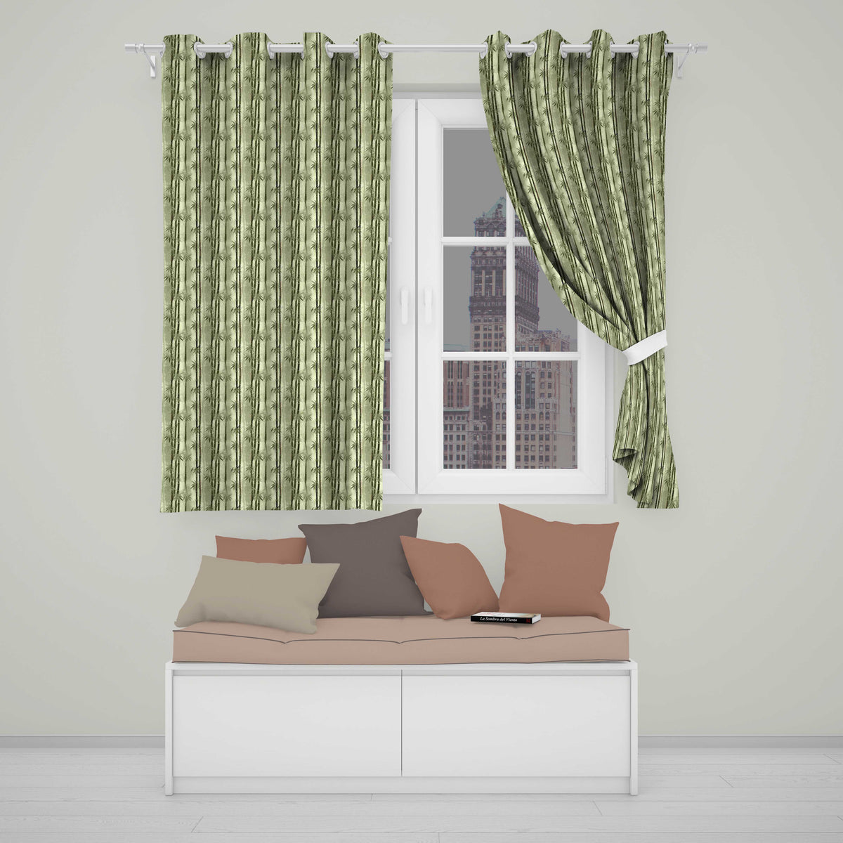 Muted Green Bamboo with Layered Forest Depth Seamless Pattern Readymade Eyelet Ring Top Thermal 100% Blackout Curtains