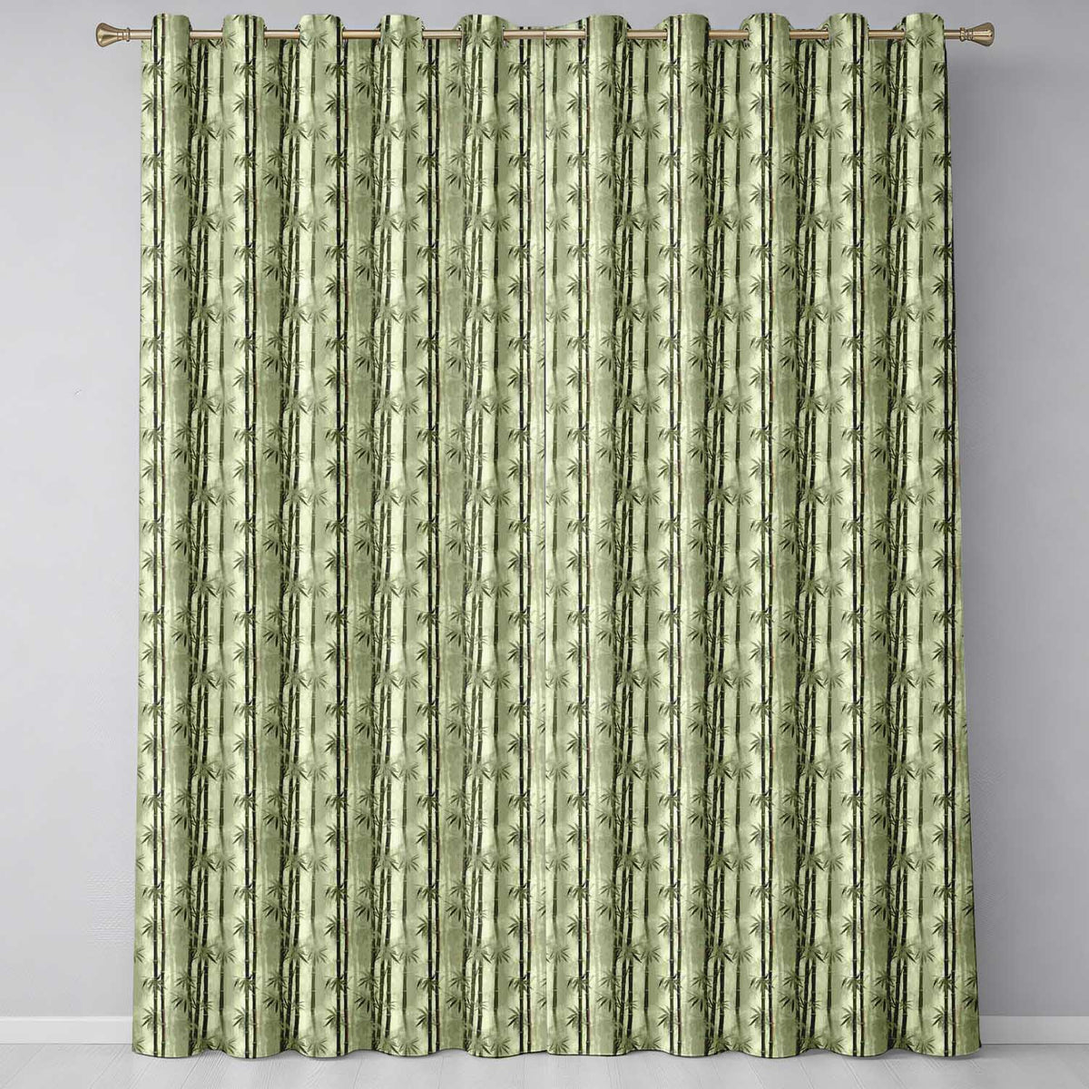 Muted Green Bamboo with Layered Forest Depth Seamless Pattern Readymade Eyelet Ring Top Thermal 100% Blackout Curtains