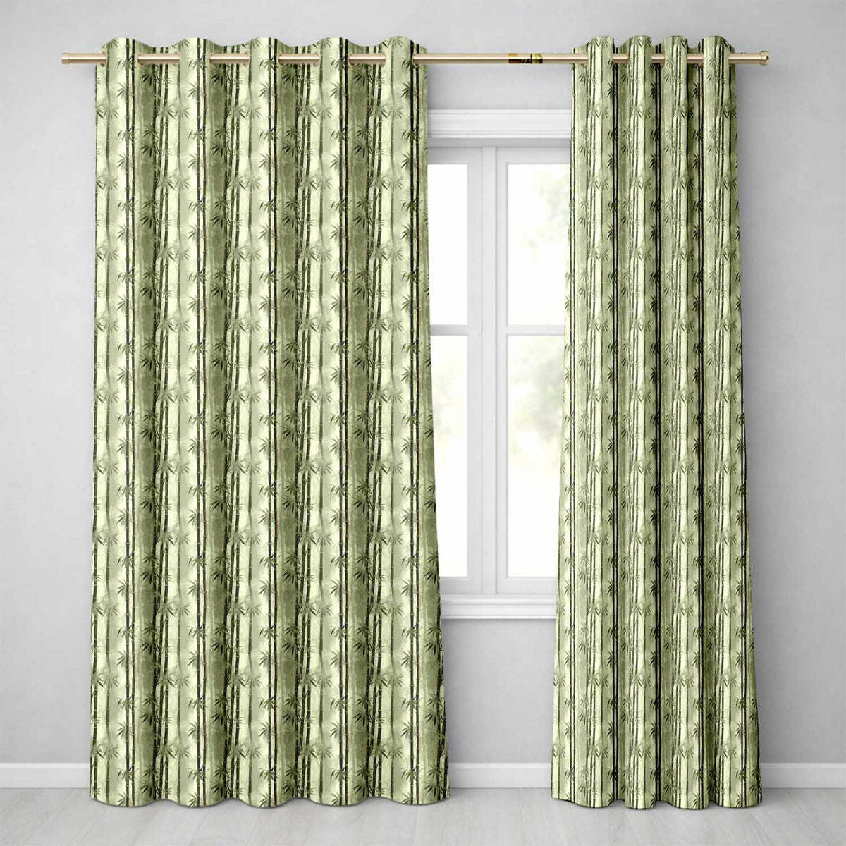 Muted Green Bamboo with Layered Forest Depth Seamless Pattern Readymade Eyelet Ring Top Thermal 100% Blackout Curtains